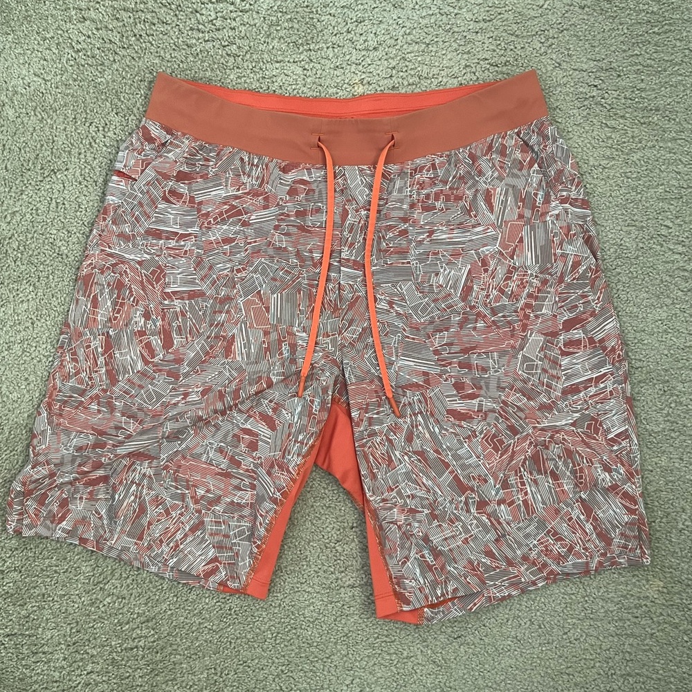 L Lululemon Orange and Gray Athletic Shorts
